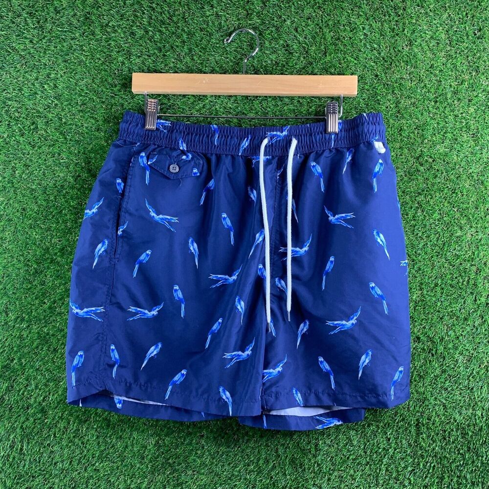 Polo Ralph Lauren Mens Swimsuit Swim Trunks with Parrots Navy